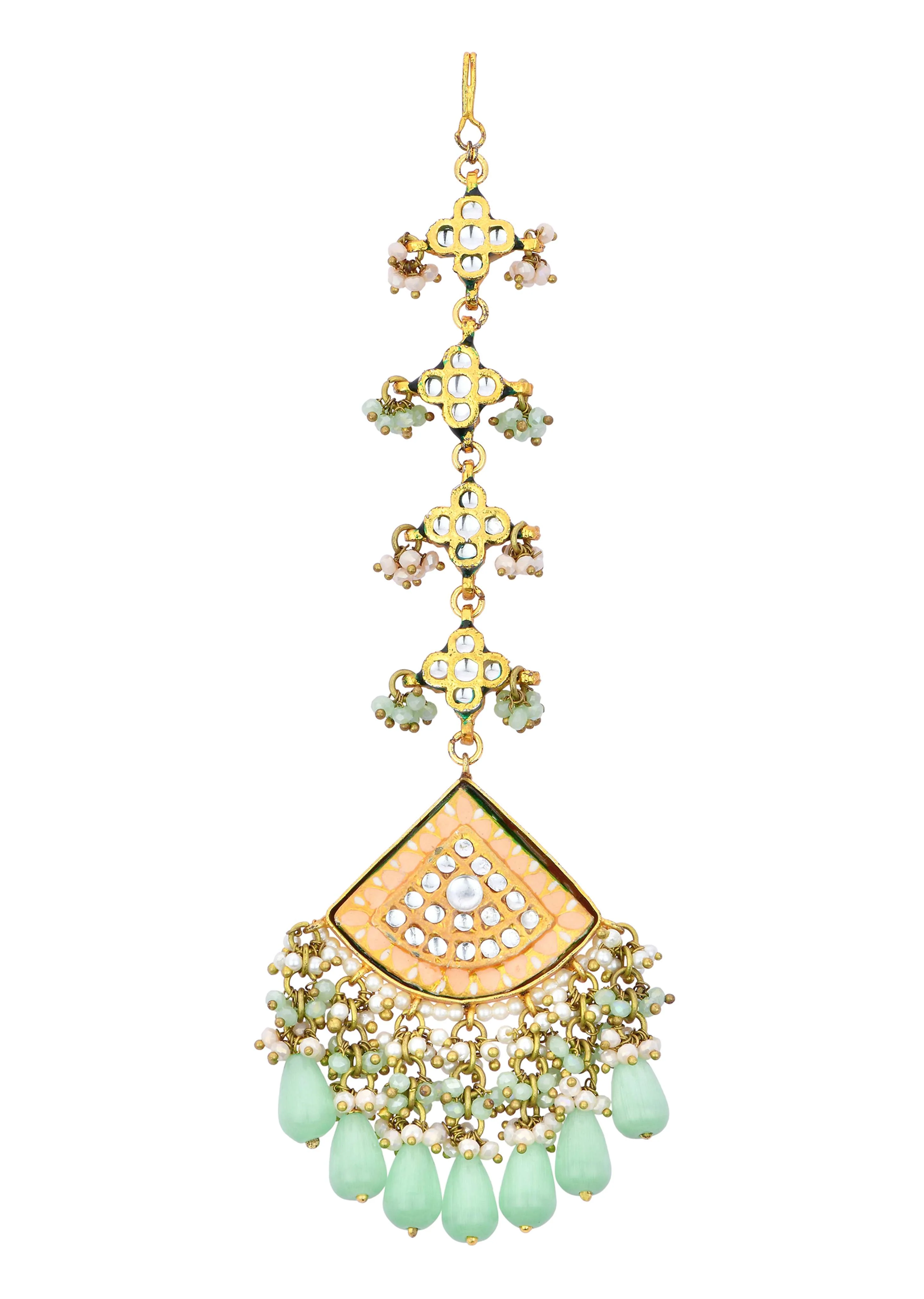 12261-pink-kundan-choker-set-with-green-bead-drops-7.webp Pink Kundan Choker Set With Green Bead Drops