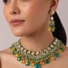 12263-green-and-orange-necklace-set-with-bead-drops-and-studded-kundan-polki-2.jpg Green And Orange Necklace Set With Bead Drops And Studded Kundan Polki