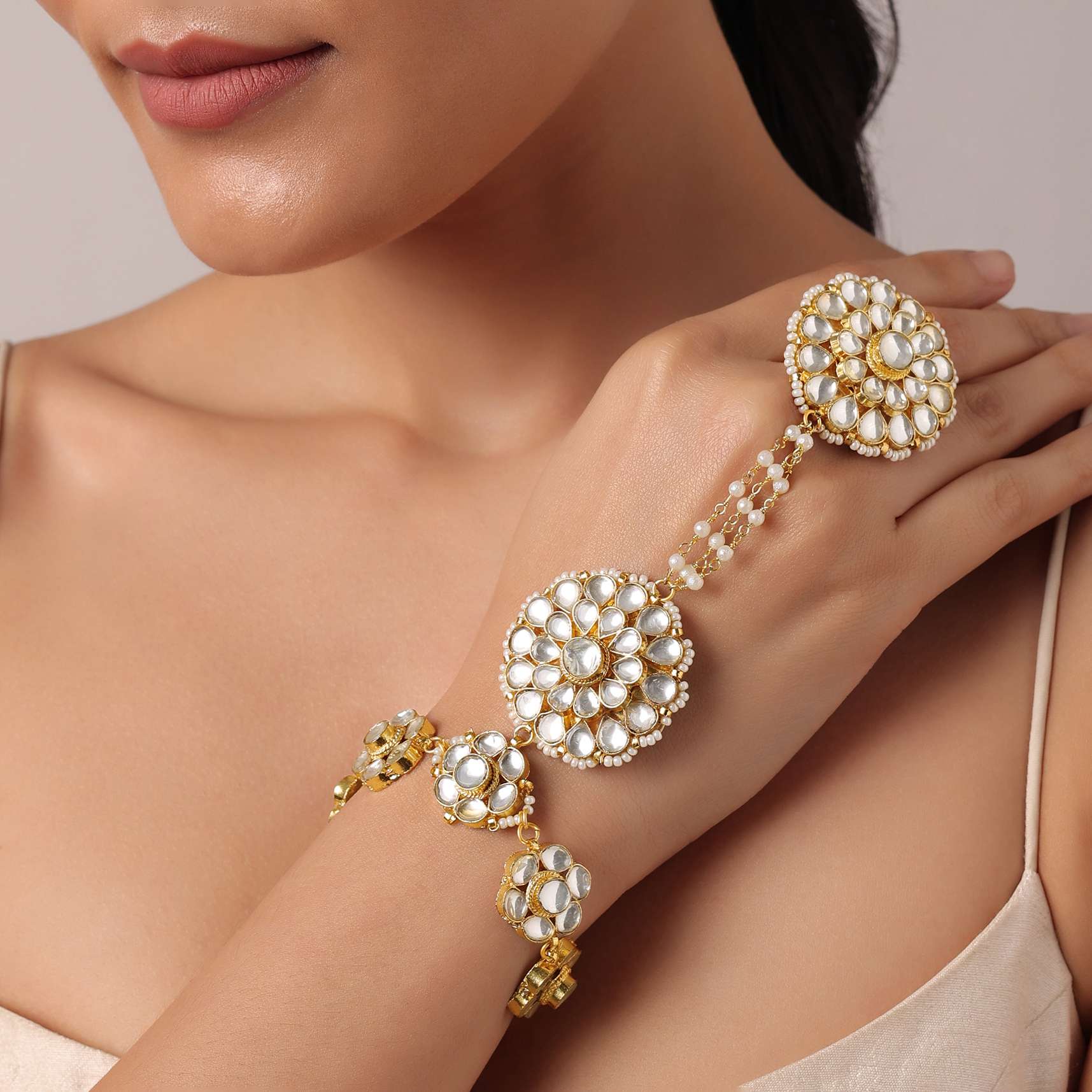 12265-gold-kundan-hathphool-with-floral-motifs-1.jpg Gold Kundan Hathphool With Floral Motifs