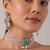 12266-pink-polki-kundan-choker-set-with-stone-drops-1.jpg Pink Polki Kundan Choker Set With Stone Drops