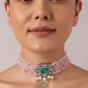 12266-pink-polki-kundan-choker-set-with-stone-drops-2.jpg Pink Polki Kundan Choker Set With Stone Drops