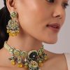 12267-orange-pendant-choker-set-with-navy-blue-kundan-polki-studded-motif-1.jpg Orange Pendant Choker Set With Navy Blue Kundan Polki Studded Motif