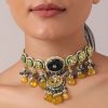 12267-orange-pendant-choker-set-with-navy-blue-kundan-polki-studded-motif-2.jpg Orange Pendant Choker Set With Navy Blue Kundan Polki Studded Motif