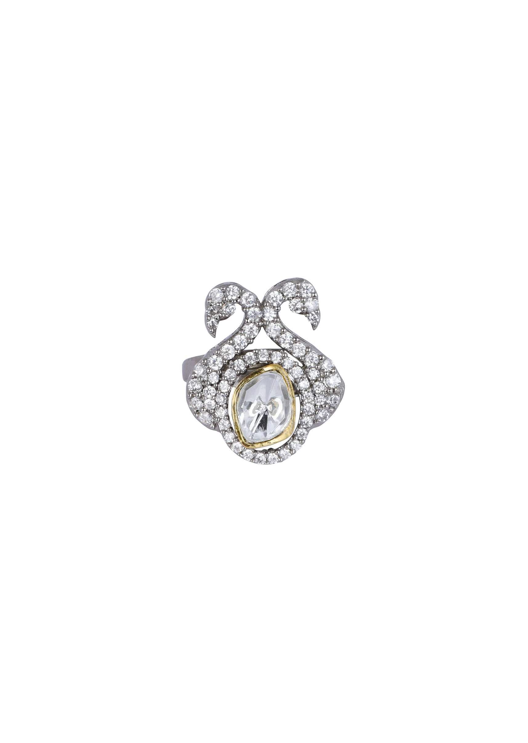 Two Tone Ring With Uncut Polki And White Zirconia