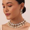 12270-gold-finish-kundan-necklace-set-with-pearl-drops-and-geometric-motifs-1.jpg Gold Finish Kundan Necklace Set With Pearl Drops And Geometric Motifs