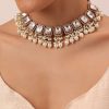 12270-gold-finish-kundan-necklace-set-with-pearl-drops-and-geometric-motifs-2.jpg Gold Finish Kundan Necklace Set With Pearl Drops And Geometric Motifs
