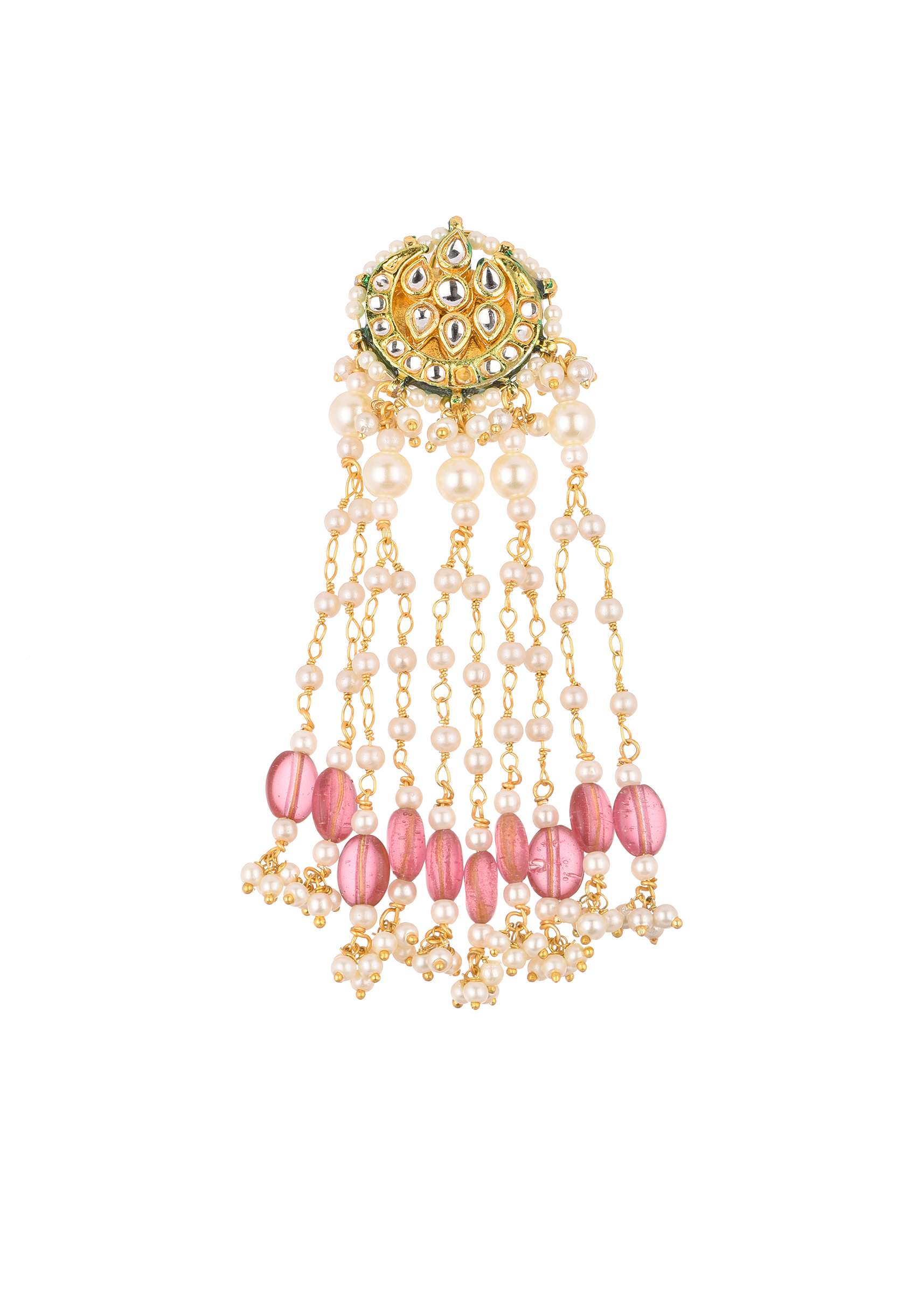 12271-gold-finish-mix-metal-danglers-with-pink-beads-3.jpg Gold Finish Mix Metal Danglers With Pink Beads