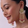 12271-gold-finish-mix-metal-danglers-with-pink-beads-4.jpg Gold Finish Mix Metal Danglers With Pink Beads