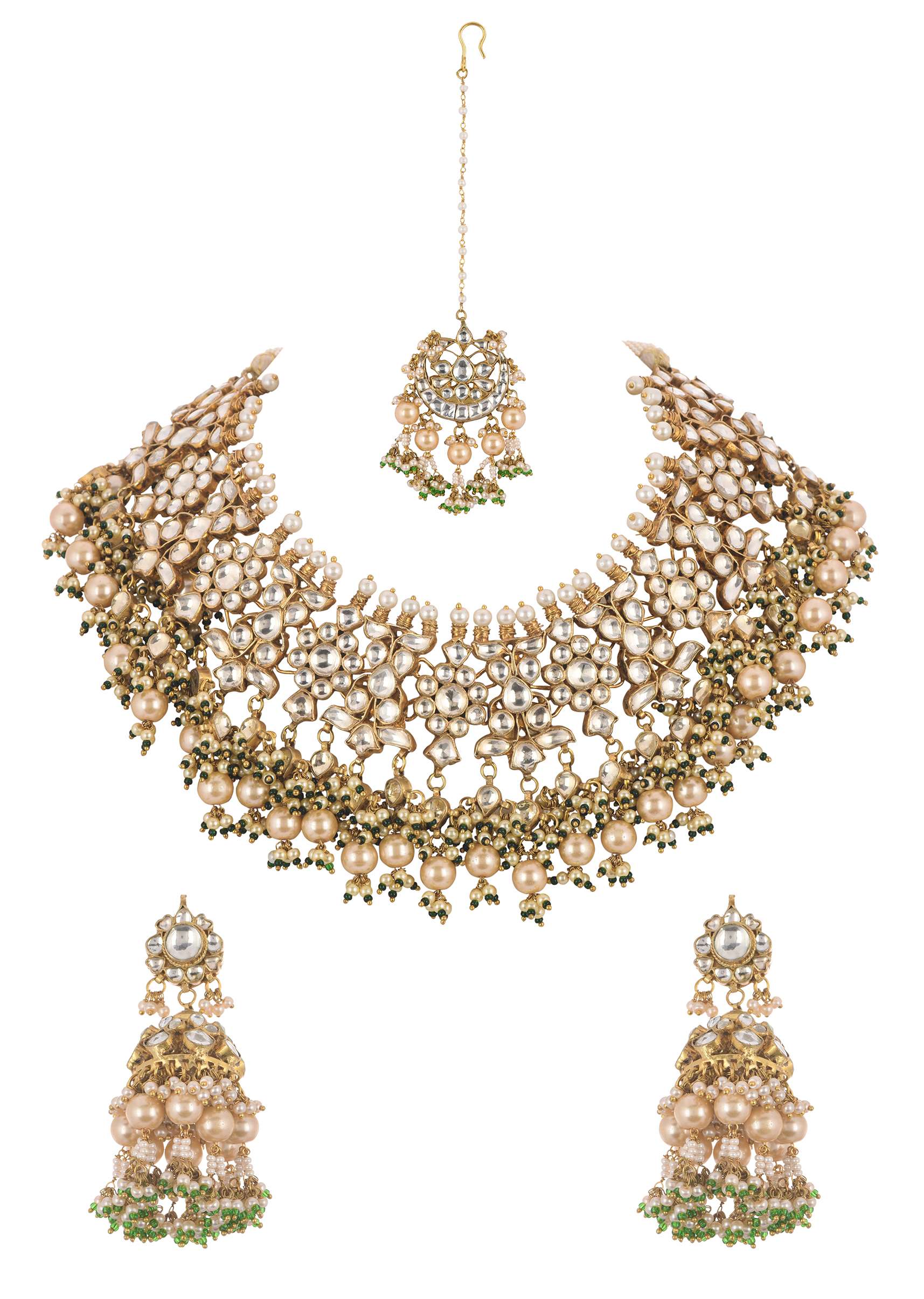 12273-gold-finish-heavy-bridal-choker-and-maang-tikka-set-5.jpg Gold Finish Heavy Bridal Choker And Maang Tikka Set