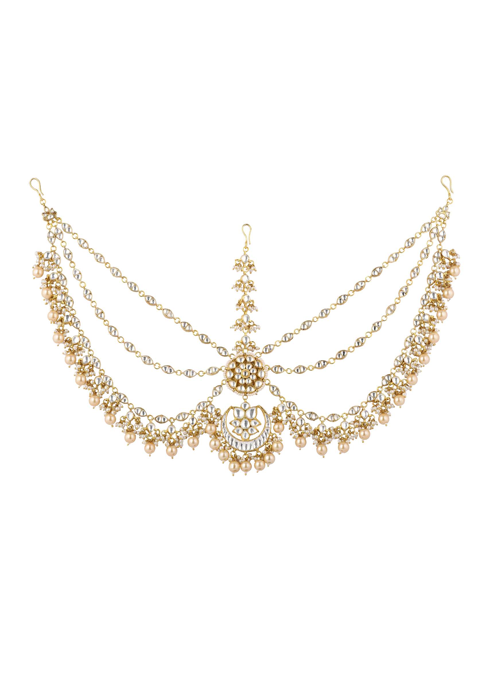 Gold Finish Kundan Sheeshphool In Mix Metal With Pearls