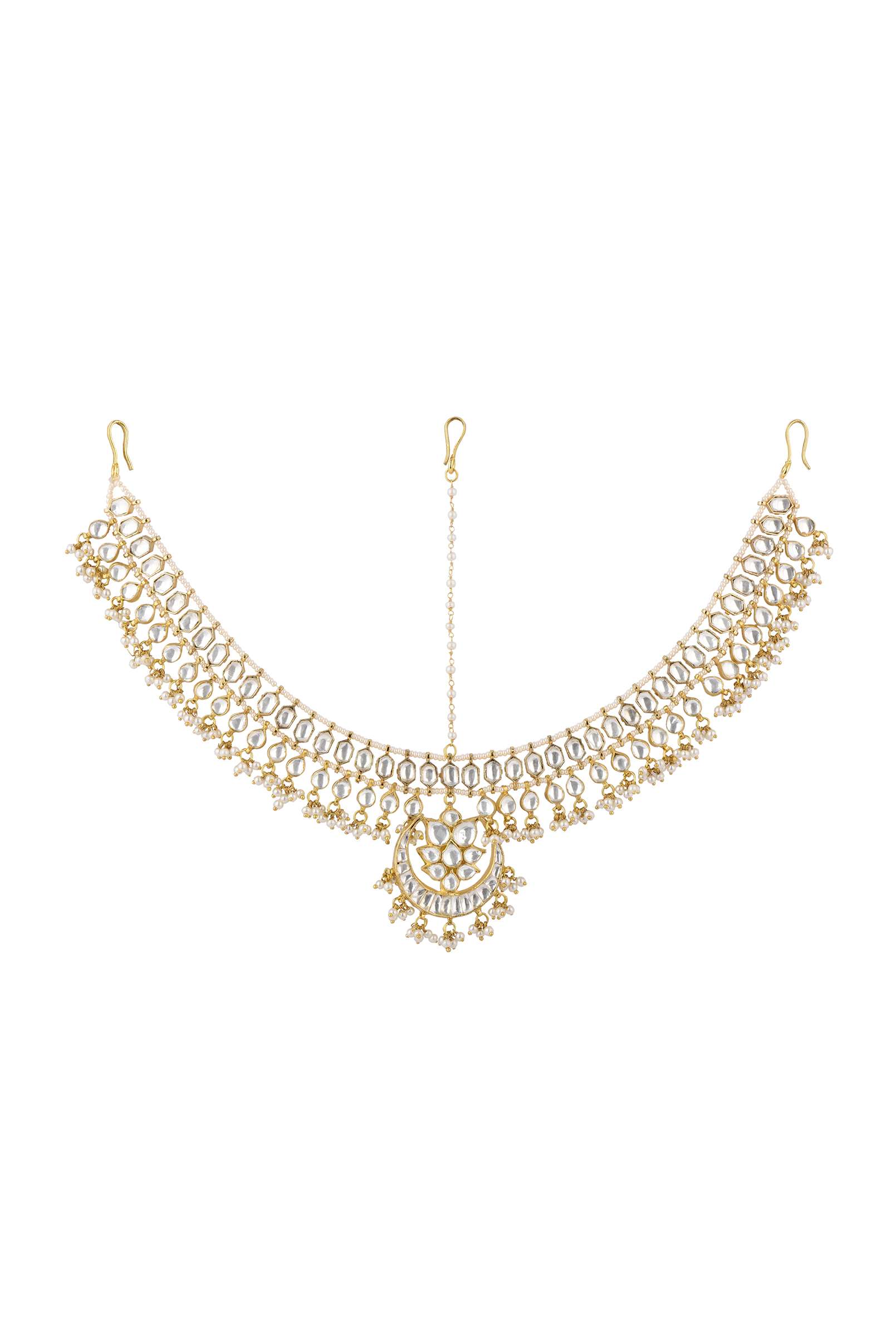 12278-gold-finish-kundan-mathapatti-adorned-with-pearls-3.jpg Gold Finish Kundan Mathapatti Adorned With Pearls