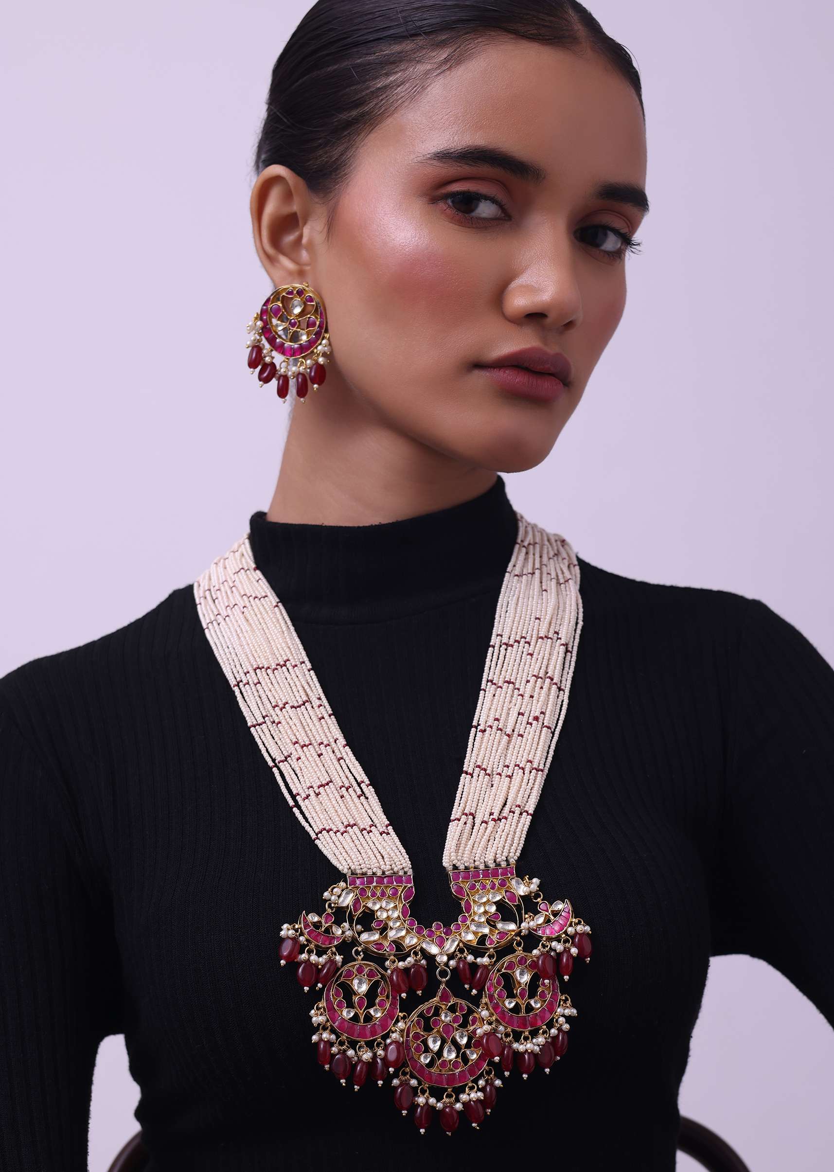 12279-gold-finish-kundan-necklace-and-earring-set-with-pearls-1.jpg Gold Finish Kundan Necklace And Earring Set With Pearls