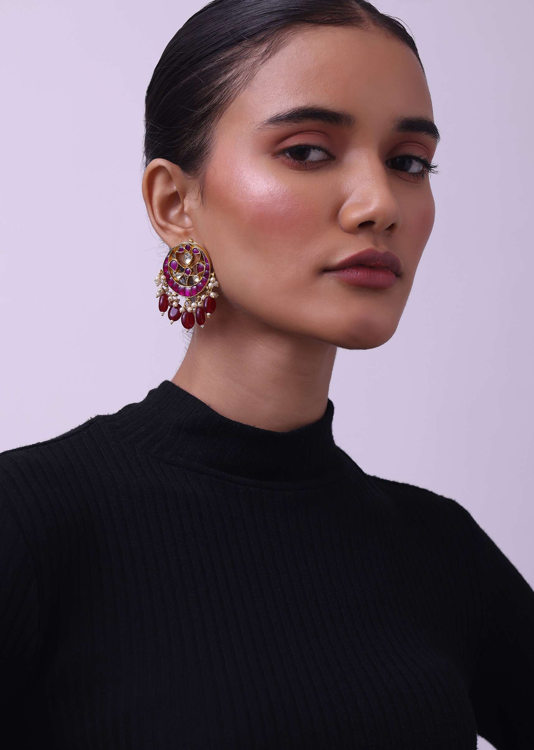 12279-gold-finish-kundan-necklace-and-earring-set-with-pearls-3.jpg Gold Finish Kundan Necklace And Earring Set With Pearls