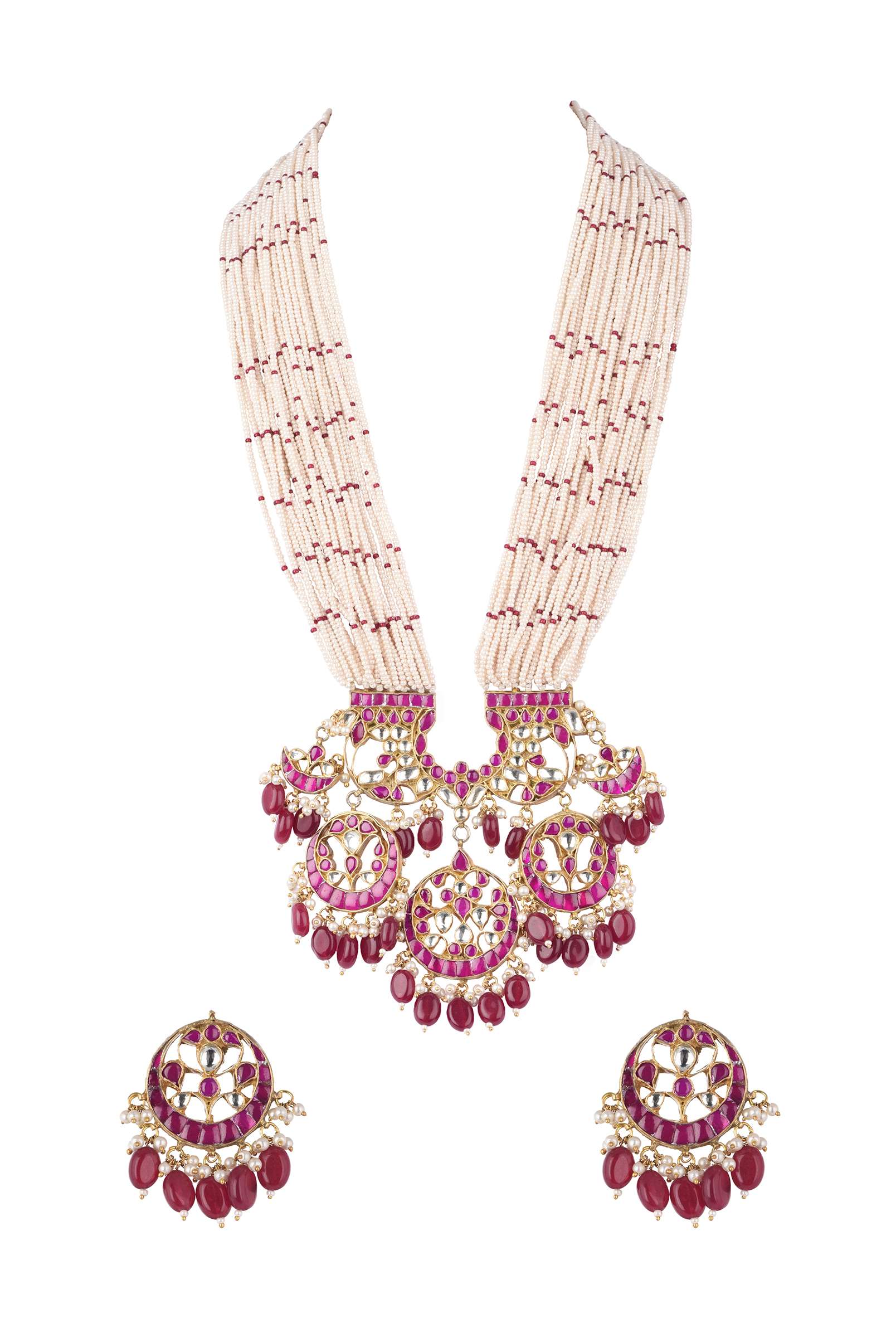 12279-gold-finish-kundan-necklace-and-earring-set-with-pearls-4.jpg Gold Finish Kundan Necklace And Earring Set With Pearls