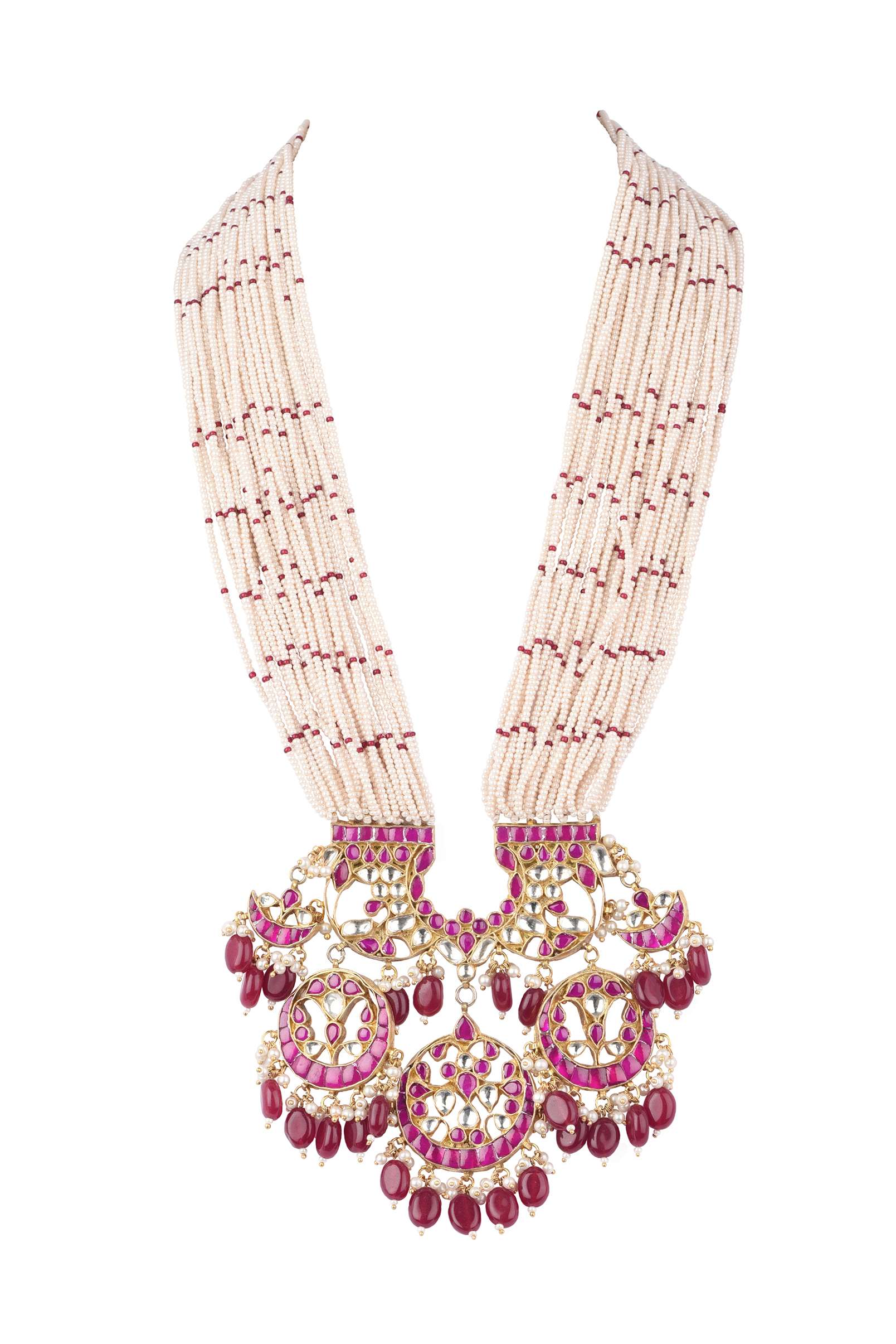 12279-gold-finish-kundan-necklace-and-earring-set-with-pearls-5.jpg Gold Finish Kundan Necklace And Earring Set With Pearls