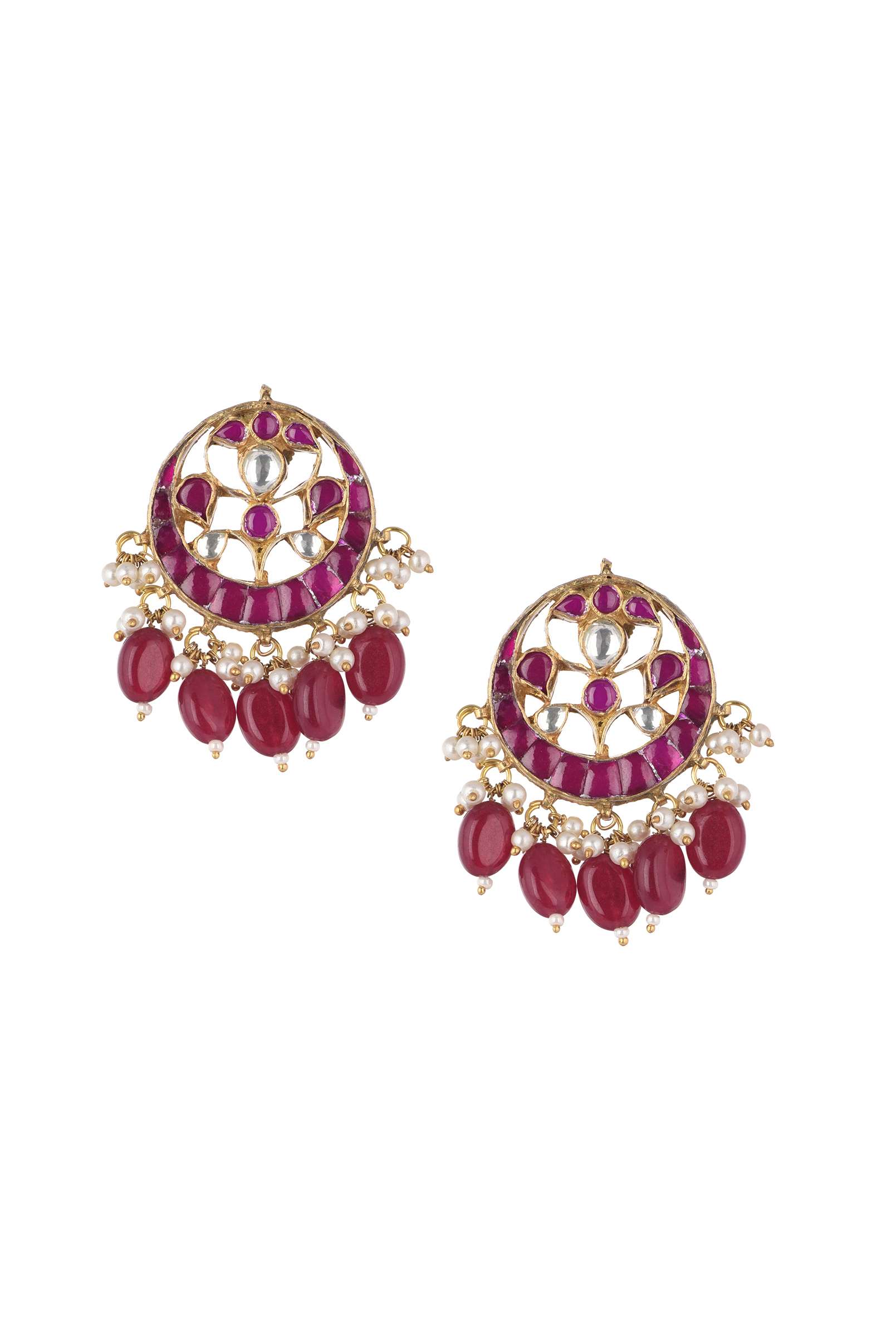 12279-gold-finish-kundan-necklace-and-earring-set-with-pearls-6.jpg Gold Finish Kundan Necklace And Earring Set With Pearls