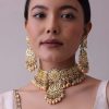 12281-gold-finish-kundan-choker-necklace-set-with-intricate-colourful-meenakari-work-in-mix-metal-1.jpg Gold-Finish Kundan Choker Necklace Set With Intricate Colourful Meenakari Work In Mix Metal