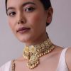 12281-gold-finish-kundan-choker-necklace-set-with-intricate-colourful-meenakari-work-in-mix-metal-2.jpg Gold-Finish Kundan Choker Necklace Set With Intricate Colourful Meenakari Work In Mix Metal