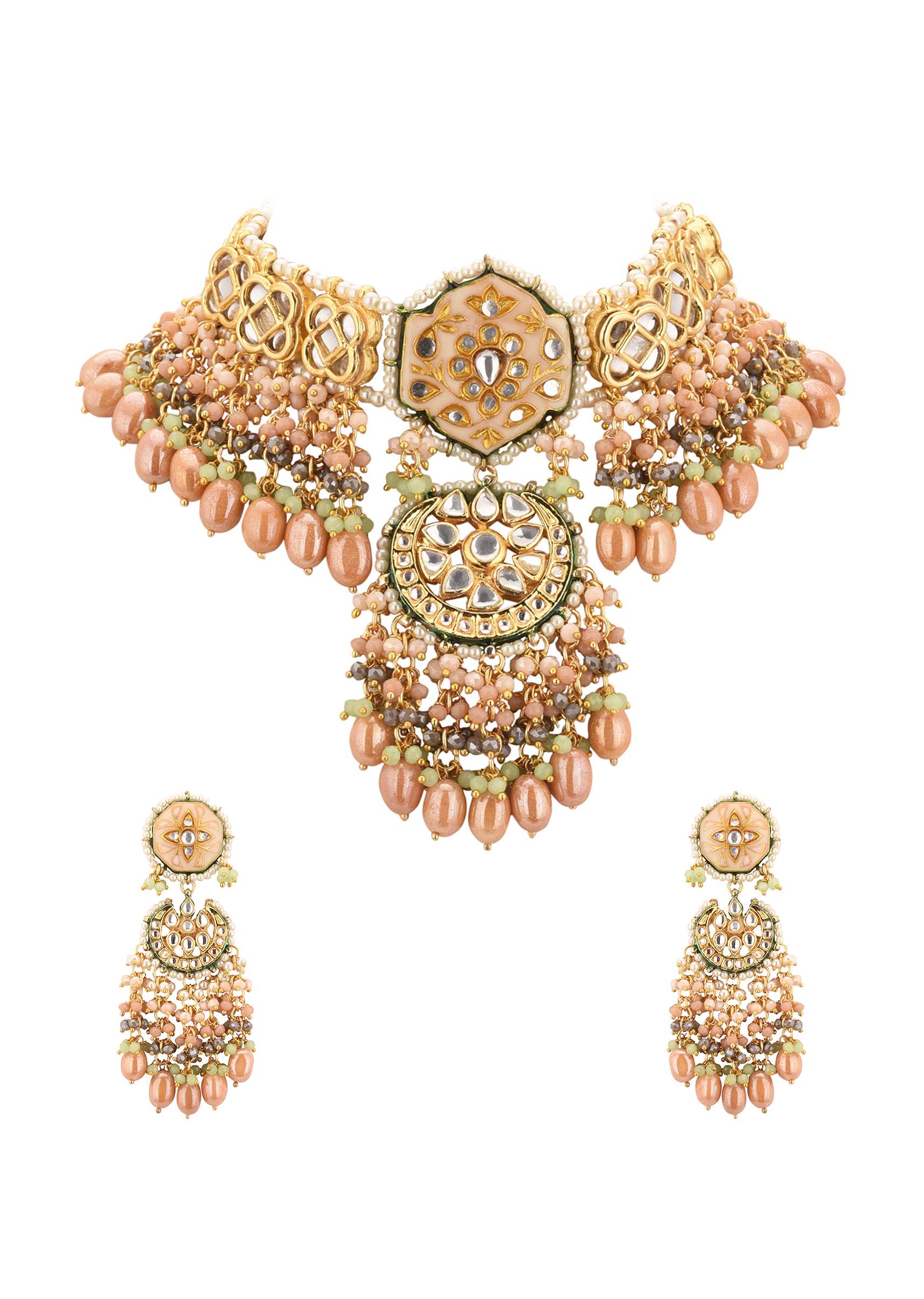 12281-gold-finish-kundan-choker-necklace-set-with-intricate-colourful-meenakari-work-in-mix-metal-4.jpg Gold-Finish Kundan Choker Necklace Set With Intricate Colourful Meenakari Work In Mix Metal