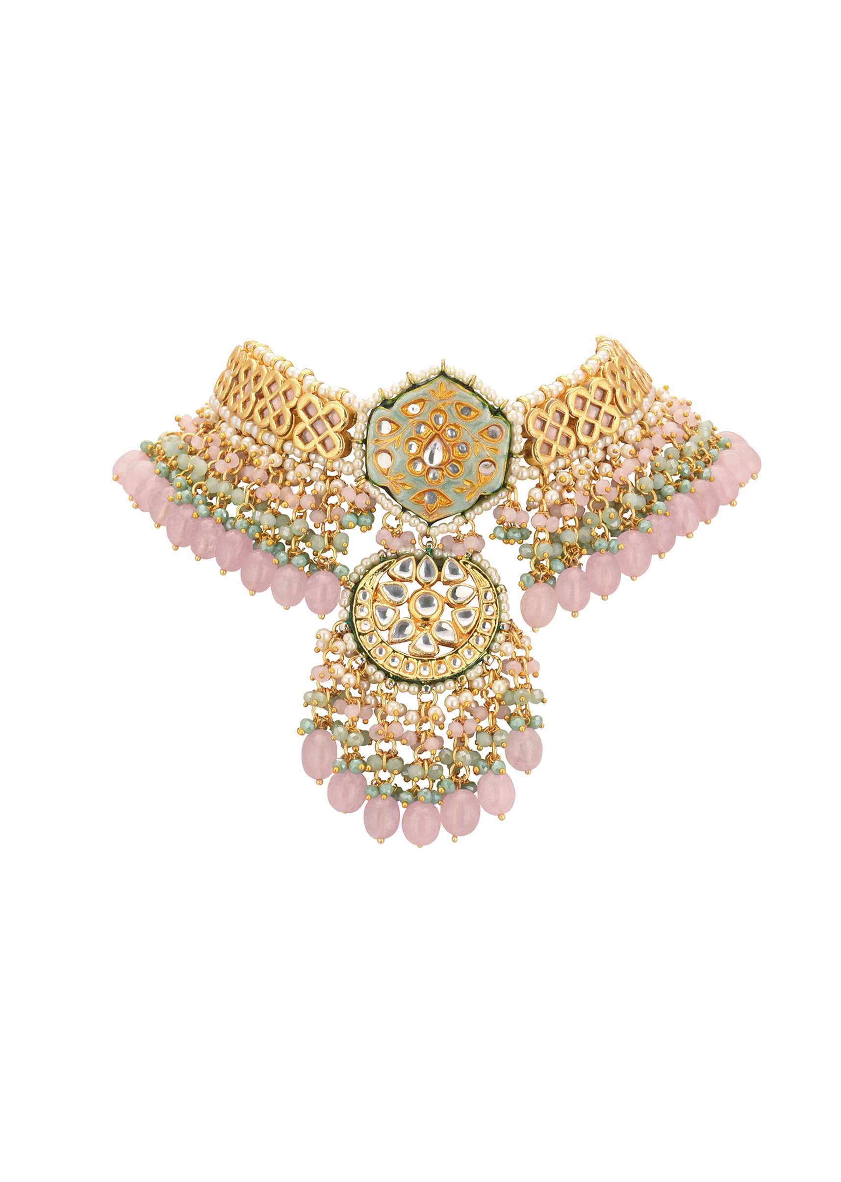 12282-gold-finish-kundan-choker-necklace-set-with-intricate-work-in-mix-metal-5.jpg Gold-Finish Kundan Choker Necklace Set With Intricate Work In Mix Metal