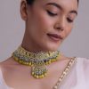 Gold-Finish Kundan Choker Necklace With Colorful Intricate Meenakari Work And Stones In Mix Metal