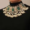 12284-gold-finish-carved-emerald-green-kundan-polki-bridal-choker-set-2.jpg Gold Finish Carved Emerald Green Kundan Polki Bridal Choker Set