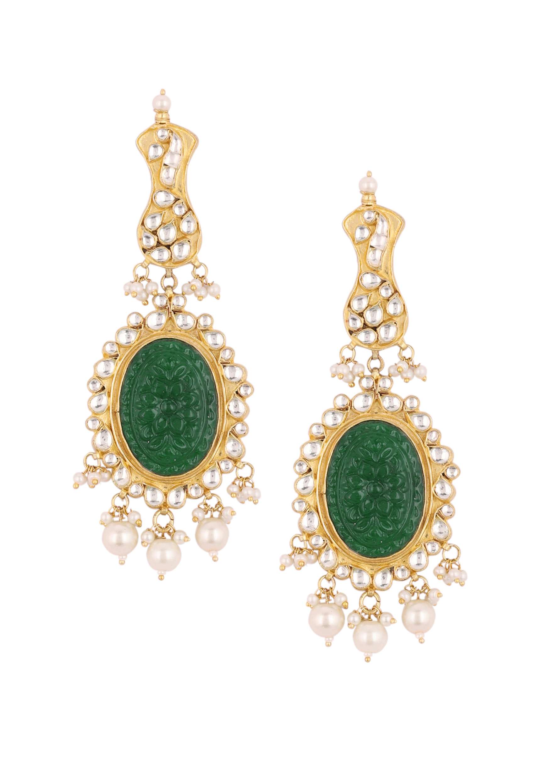 12284-gold-finish-carved-emerald-green-kundan-polki-bridal-choker-set-8.jpg Gold Finish Carved Emerald Green Kundan Polki Bridal Choker Set