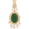 12284-gold-finish-carved-emerald-green-kundan-polki-bridal-choker-set-9.webp Gold Finish Carved Emerald Green Kundan Polki Bridal Choker Set