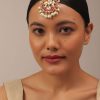 12285-gold-finish-kundan-red-floral-maangtika-with-synthetic-pearls-and-stones-1.jpg Gold Finish Kundan Red Floral Maangtika With Synthetic Pearls And Stones