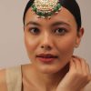 12287-gold-finish-kundan-floral-maangtika-with-synthetic-emerald-stones-and-beads-1.jpg Gold Finish Kundan Floral Maangtika With Synthetic Emerald Stones And Beads