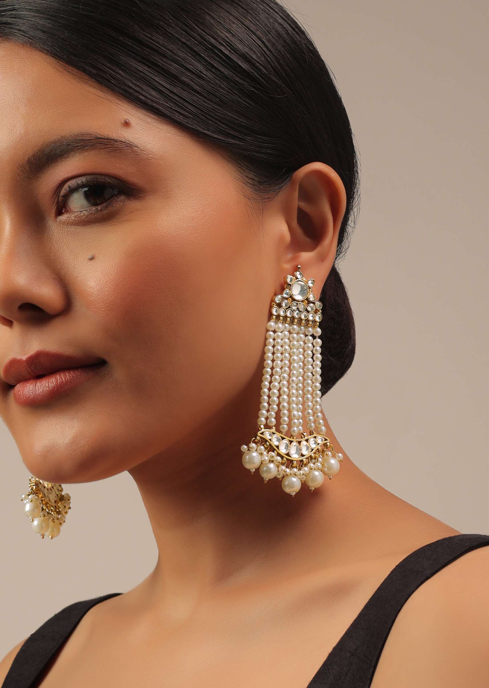 12288-gold-finish-kundan-polki-earrings-with-beads-and-pearls-1.jpg Gold Finish Kundan Polki Earrings With Beads And Pearls