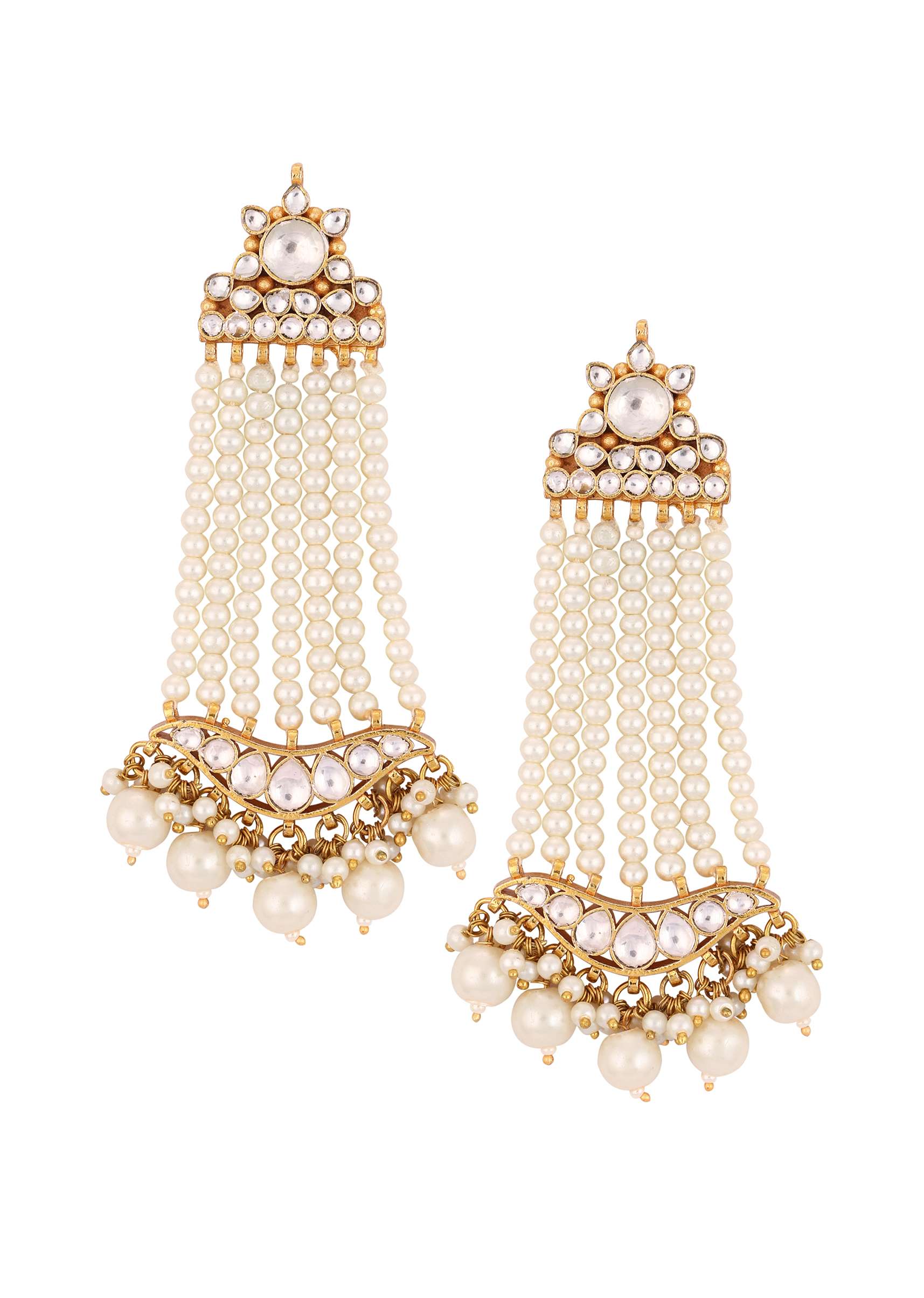 12288-gold-finish-kundan-polki-earrings-with-beads-and-pearls-4.jpg Gold Finish Kundan Polki Earrings With Beads And Pearls