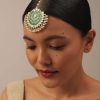 12290-gold-finish-kundan-maangteeka-with-synthetic-emerald-stones-and-beads-1.jpg Gold Finish Kundan Maangteeka With Synthetic Emerald Stones And Beads