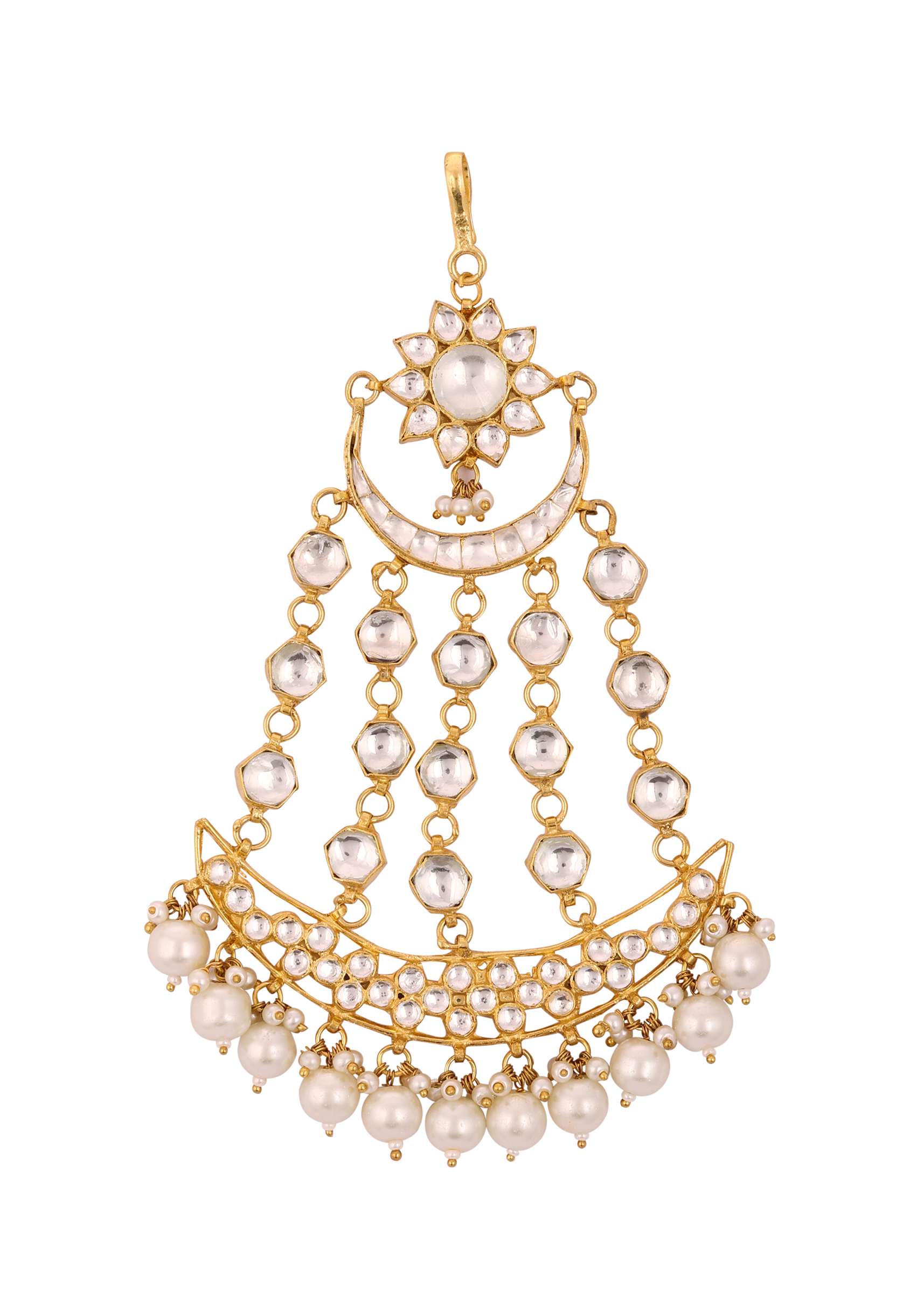 12291-gold-finish-kundan-polki-jhumar-passa-with-pearls-3.jpg Gold Finish Kundan Polki Jhumar Passa With Pearls