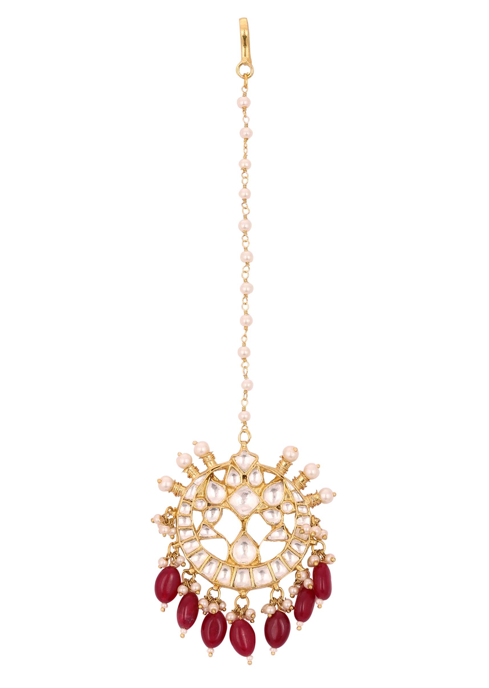 12292-gold-finish-kundan-red-floral-maangtika-with-synthetic-ruby-stones-1.jpg Gold Finish Kundan Red Floral Maangtika With Synthetic Ruby Stones