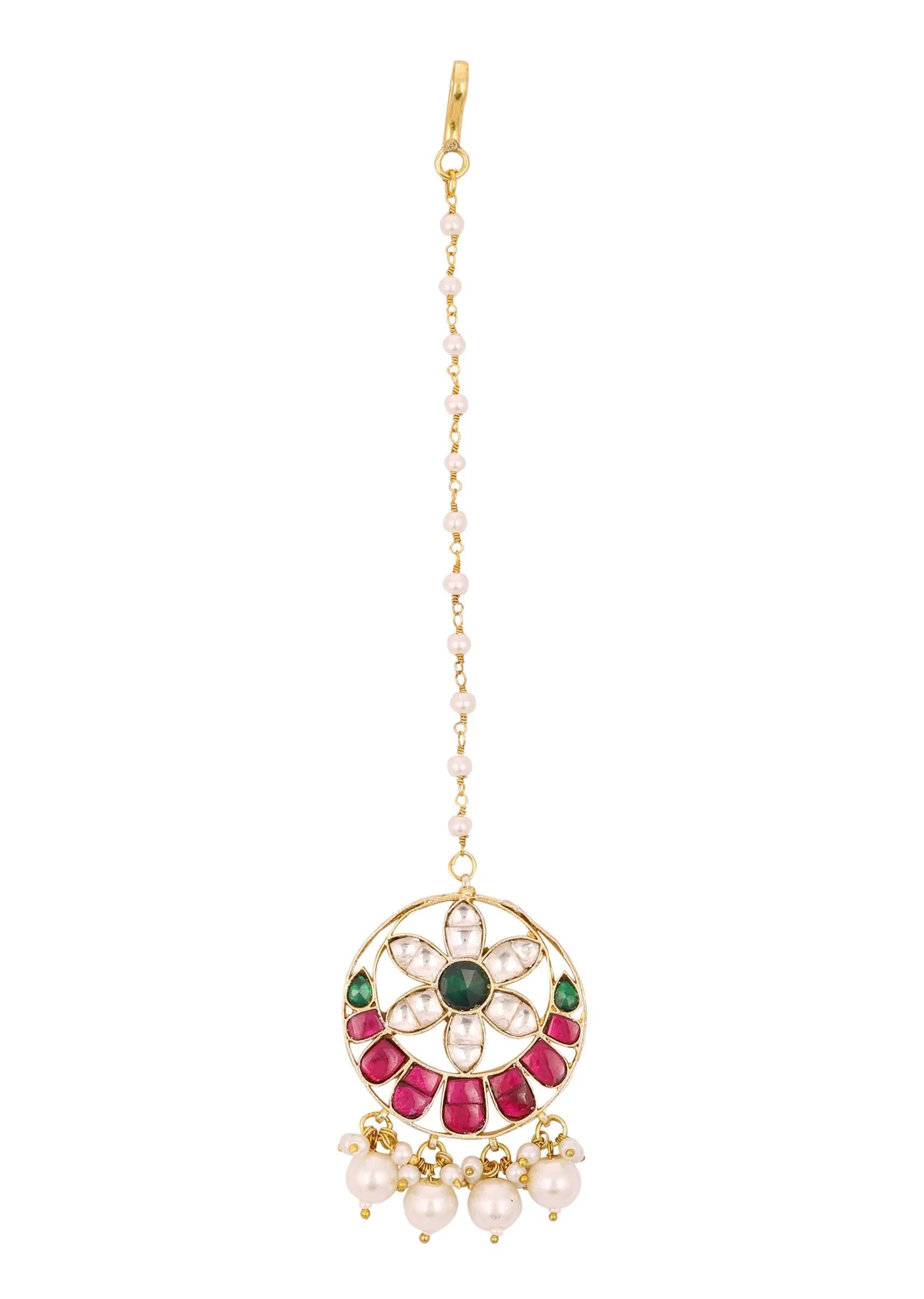 12294-gold-finish-kundan-multicolor-maangtika-with-synthetic-stones-and-beads-3.webp Gold Finish Kundan Multicolor Maangtika With Synthetic Stones And Beads
