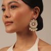 12295-gold-finish-kundan-polki-earrings-with-pearls-and-beads-1.jpg Gold Finish Kundan Polki Earrings With Pearls And Beads