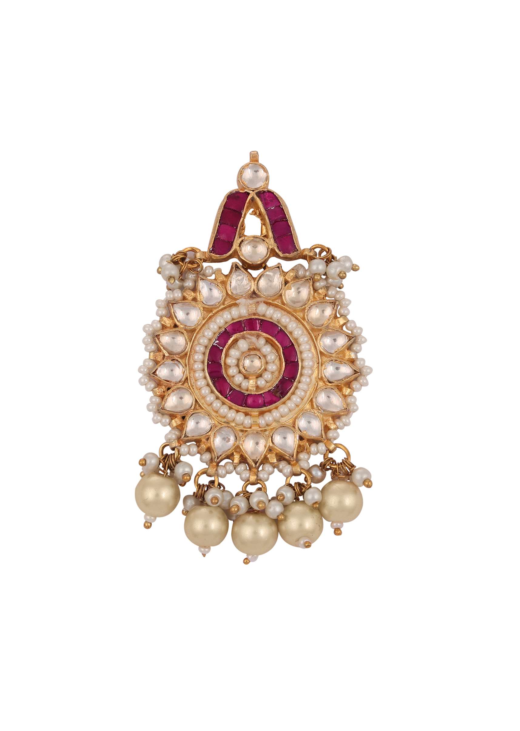 12295-gold-finish-kundan-polki-earrings-with-pearls-and-beads-3.jpg Gold Finish Kundan Polki Earrings With Pearls And Beads