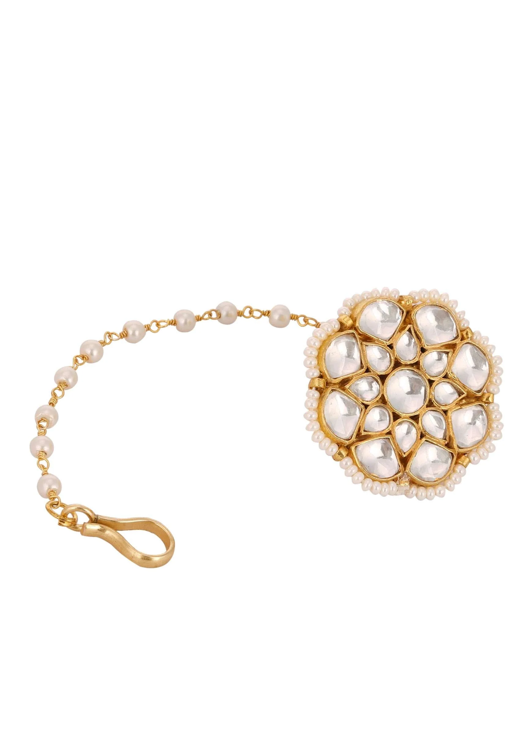 12297-gold-finish-kundan-floral-maangtika-with-beads-3.webp Gold Finish Kundan Floral Maangtika With Beads
