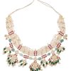 12298-gold-finish-kundan-polki-multicolor-choker-set-with-pearls-and-green-beads-5.jpg Gold Finish Kundan Polki Multicolor Choker Set With Pearls And Green Beads