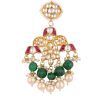 12298-gold-finish-kundan-polki-multicolor-choker-set-with-pearls-and-green-beads-6.jpg Gold Finish Kundan Polki Multicolor Choker Set With Pearls And Green Beads