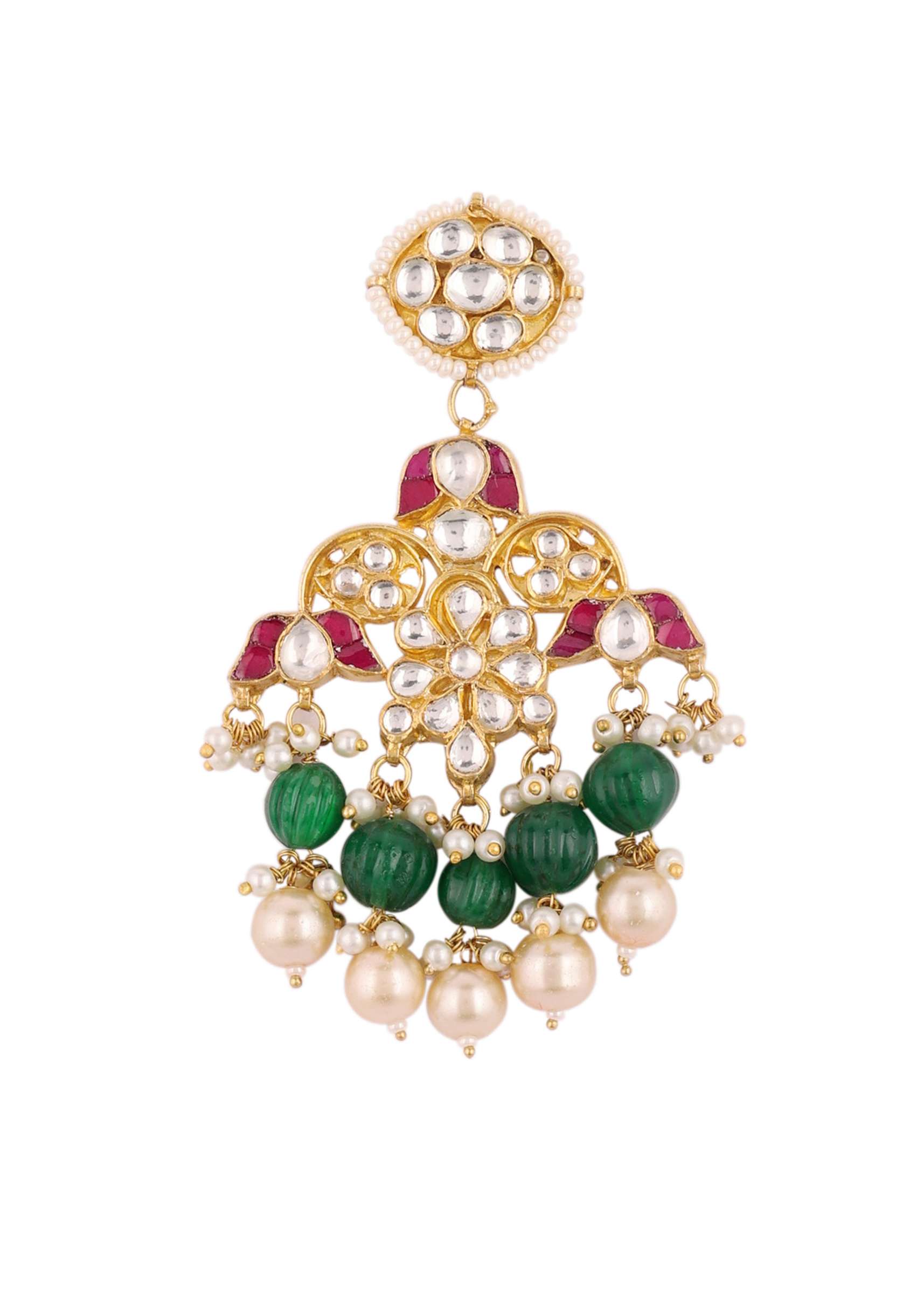 12298-gold-finish-kundan-polki-multicolor-choker-set-with-pearls-and-green-beads-6.jpg Gold Finish Kundan Polki Multicolor Choker Set With Pearls And Green Beads