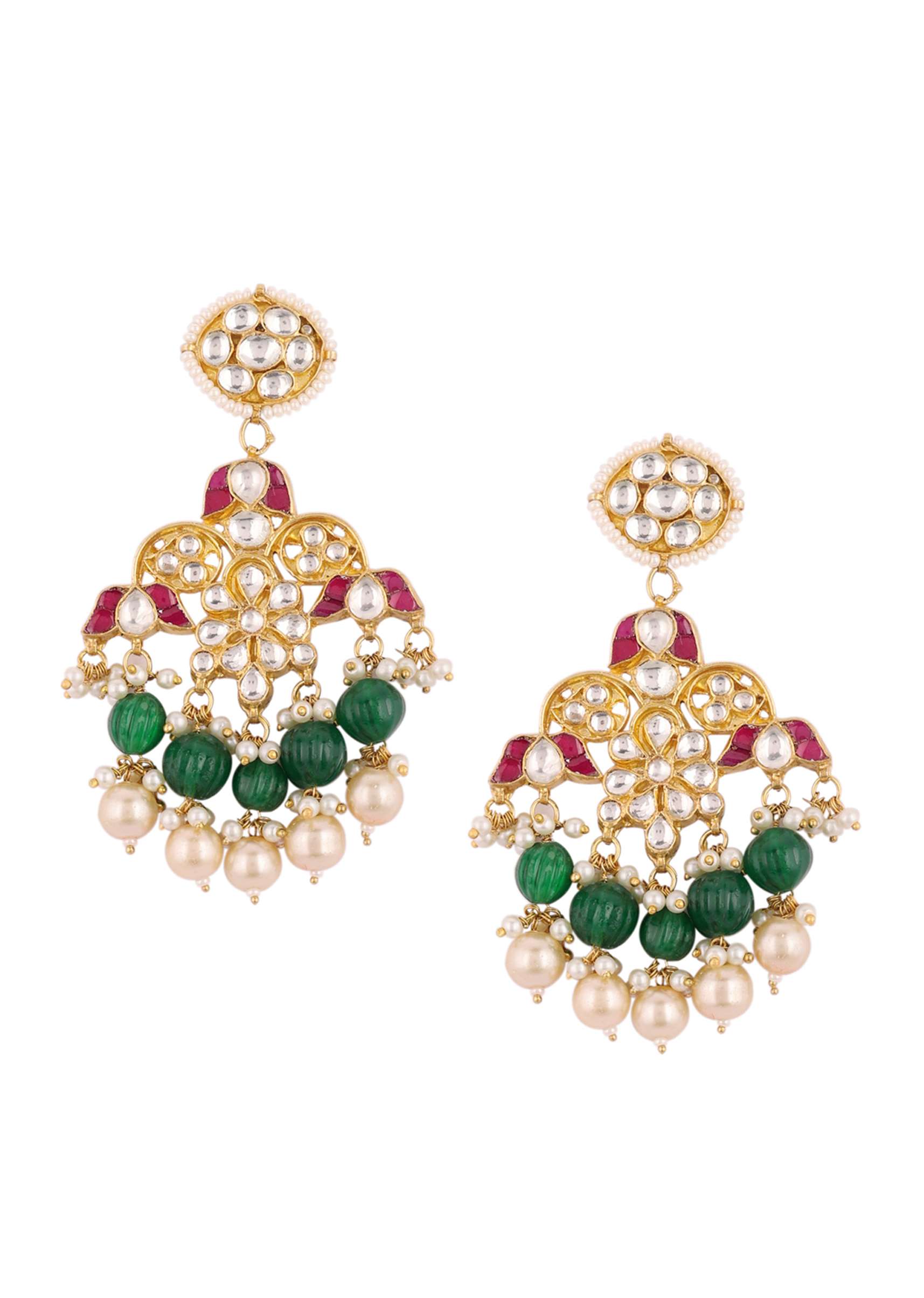12298-gold-finish-kundan-polki-multicolor-choker-set-with-pearls-and-green-beads-7.jpg Gold Finish Kundan Polki Multicolor Choker Set With Pearls And Green Beads