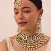 12299-gold-finish-kundan-polki-bridal-choker-set-with-pearls-1.jpg Gold Finish Kundan Polki Bridal Choker Set With Pearls