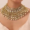 12299-gold-finish-kundan-polki-bridal-choker-set-with-pearls-2.jpg Gold Finish Kundan Polki Bridal Choker Set With Pearls