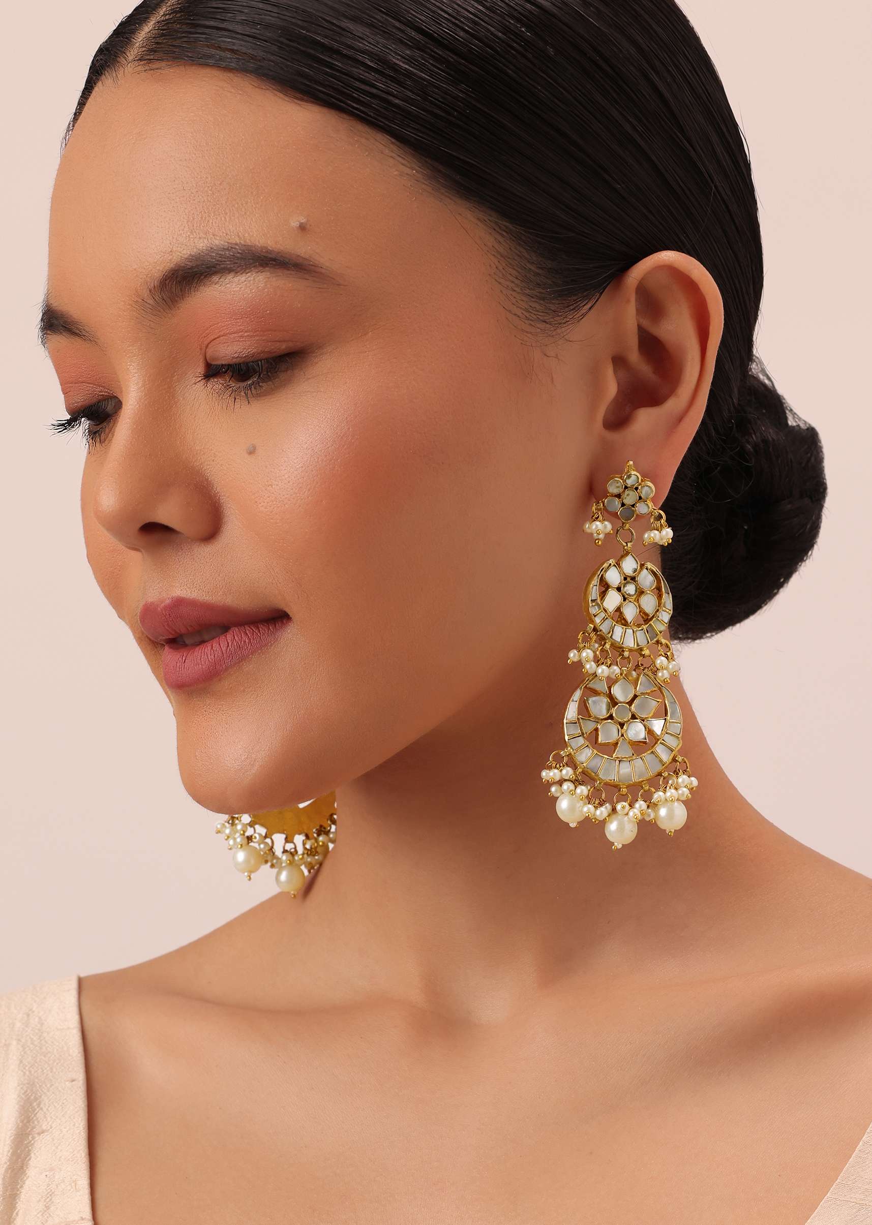 12299-gold-finish-kundan-polki-bridal-choker-set-with-pearls-3.jpg Gold Finish Kundan Polki Bridal Choker Set With Pearls