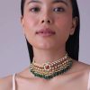 12300-gold-finish-kundan-polki-red-and-green-choker-set-with-beads-and-stones-1.jpg Gold Finish Kundan Polki Red And Green Choker Set With Beads And Stones