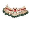12300-gold-finish-kundan-polki-red-and-green-choker-set-with-beads-and-stones-10.jpg Gold Finish Kundan Polki Red And Green Choker Set With Beads And Stones