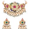 12300-gold-finish-kundan-polki-red-and-green-choker-set-with-beads-and-stones-11.jpg Gold Finish Kundan Polki Red And Green Choker Set With Beads And Stones
