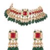 12300-gold-finish-kundan-polki-red-and-green-choker-set-with-beads-and-stones-12.jpg Gold Finish Kundan Polki Red And Green Choker Set With Beads And Stones